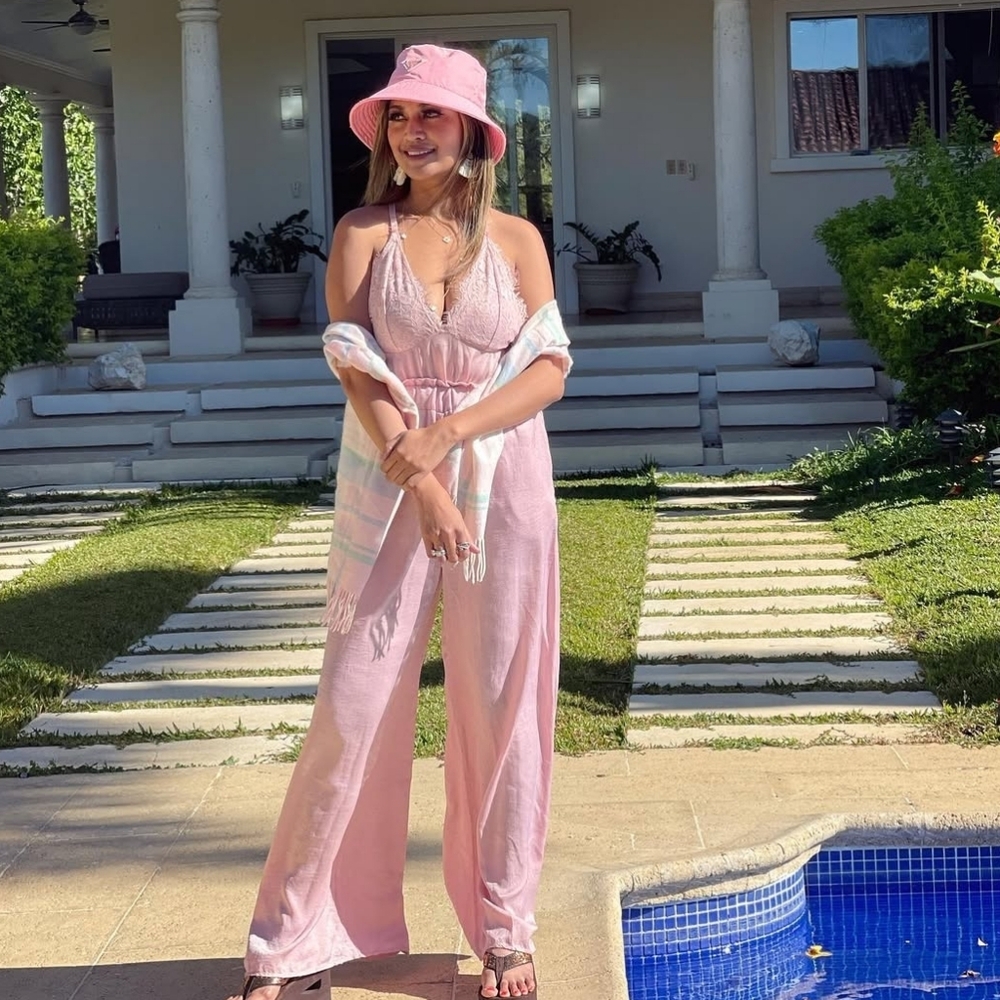 Beautiful Pink Satin Top onesie and Satin Pants Set